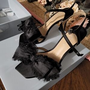 ANTONIO MELANI Black Fringed Bow Slingback Heels